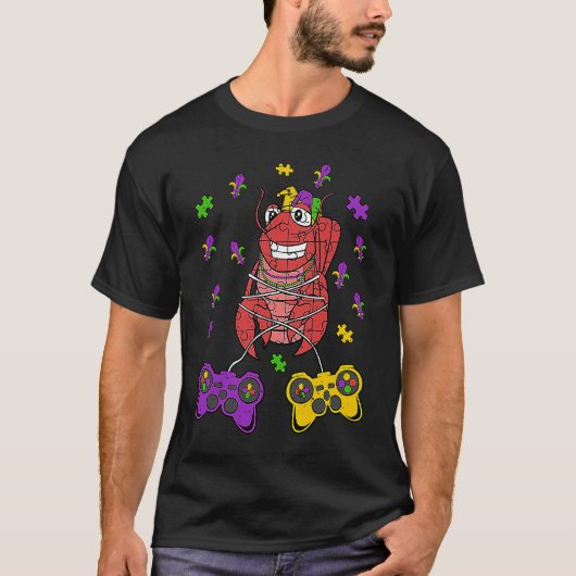 Crawfish Video Game Controller Mardi Gras  Gaming  Tシャツ (正面)