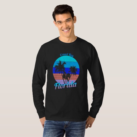 Crawl Key Florida Retro Tropical Palm Trees Vacati Tシャツ (正面フル)