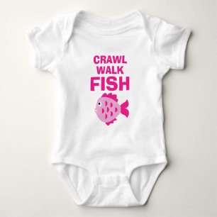 Crawl Walk Fish 釣り好きな女の子のためのベビーボディスーツ ベビーボディスーツ