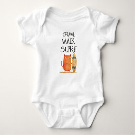 Crawl Walk Surf Watercolor Surfer Cat Funny& Cute ベビーボディスーツ