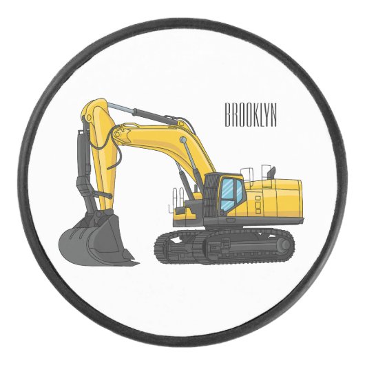 Crawler excavator cartoon illustration アイスホッケーパック (正面)