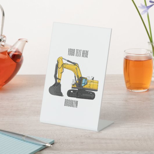 Crawler excavator cartoon illustration 台座サイン (インサイチュ)