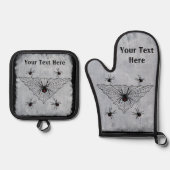 Crawling poisonous Black Widow Spiders Web White 鍋つかみ&鍋敷きセット (正面)