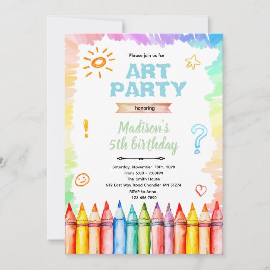 Crayon Art birthday Party Invitation 招待状 (正面)