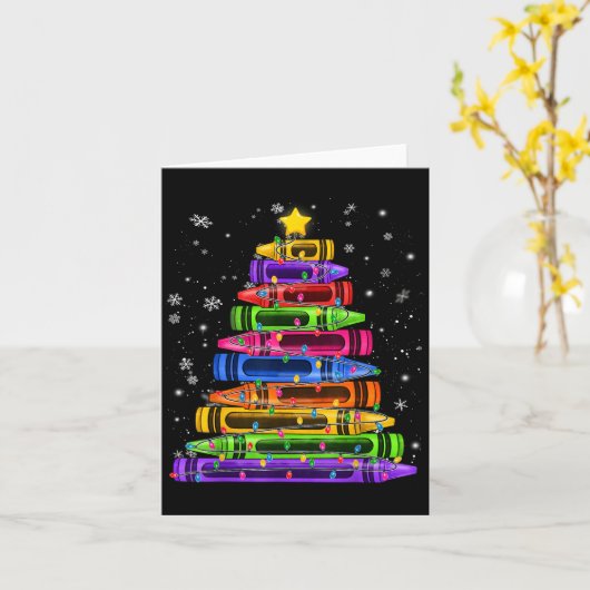 Crayon Christmas Tree Lights School Teacher Studen カード (黄色い花)