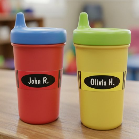 Crayon Colorful School Teacher Student Name ラベル