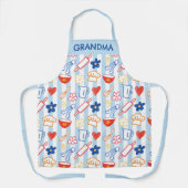 Crayon Kitchen Doodle Retro Cooking Pattern エプロン (正面)