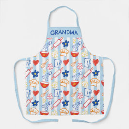 Crayon Kitchen Doodle Retro Cooking Pattern エプロン