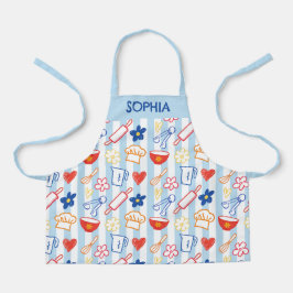 Crayon Kitchen Doodle Retro Cooking Pattern エプロン