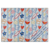 Crayon Kitchen Doodle Retro Cooking Pattern カッティングボード (正面)
