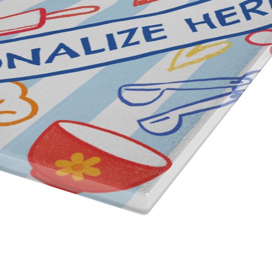 Crayon Kitchen Doodle Retro Cooking Pattern カッティングボード (角)