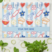 Crayon Kitchen Doodle Retro Cooking Pattern キッチンタオル (折り畳み)