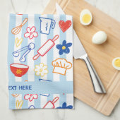 Crayon Kitchen Doodle Retro Cooking Pattern キッチンタオル (四つ折り)