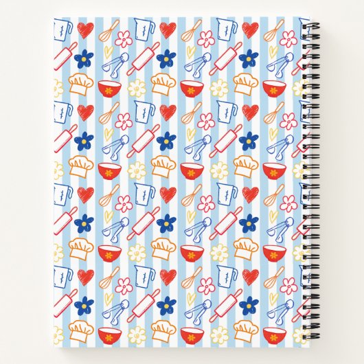 Crayon Kitchen Doodle Retro Cooking Pattern Recipe ノートブック (裏面)