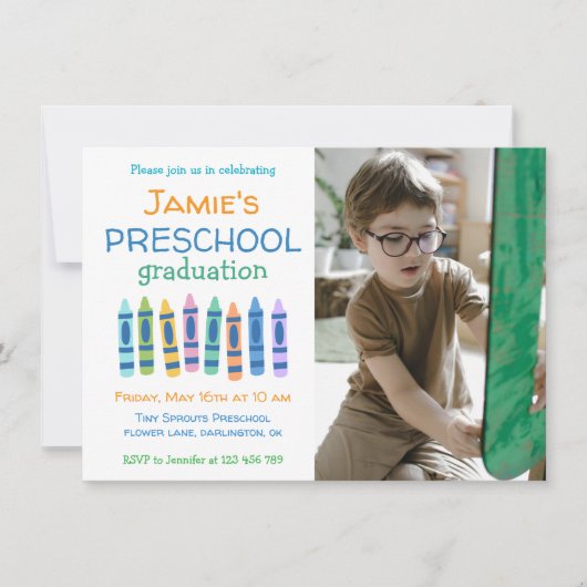 Crayon Photo Preschool Graduation Invitation 招待状 (正面)