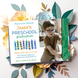 Crayon Photo Preschool Graduation Invitation 招待状