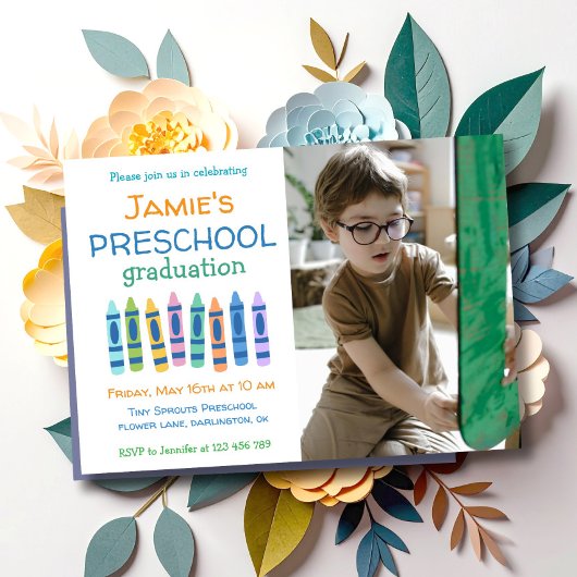 Crayon Photo Preschool Graduation Invitation 招待状