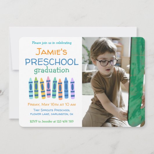 Crayon Photo Preschool Graduation Invitation 招待状 (正面)