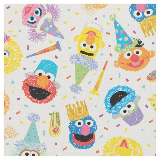 Crayon Sesame Pals Party Pattern ファブリック (クローズアップ)