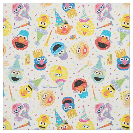 Crayon Sesame Pals Party Pattern ファブリック (見本)