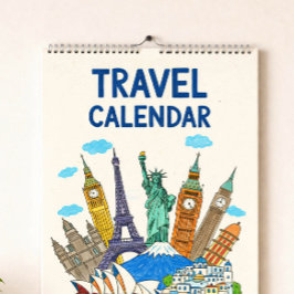 Crayon Style Travel Calendar Cover | Editable Year カレンダー