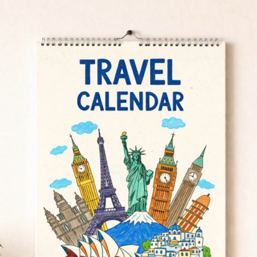 Crayon Style Travel Calendar Cover | Editable Year カレンダー