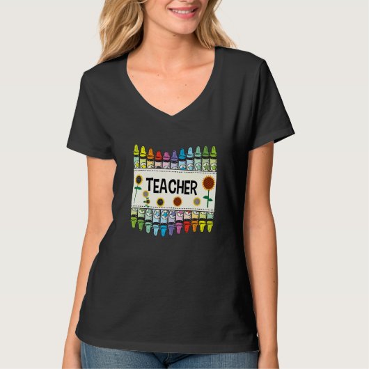 Crayons And Flower Teaching  Teacher Tシャツ (正面)