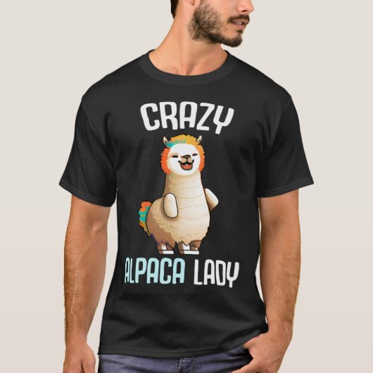 Crazy Alpaca Lady Women s Cute Alpaca Lama Zoo Tシャツ (正面)