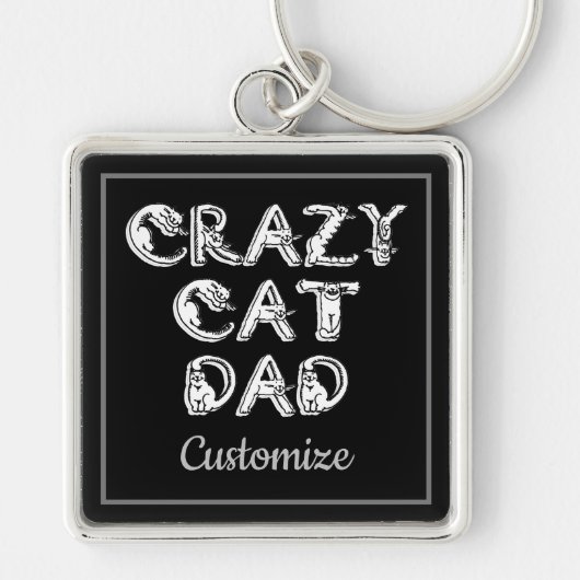 Crazy Cat Dad White Logo Key Chain キーホルダー (正面)
