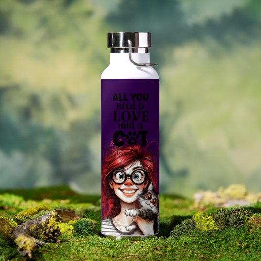 Crazy Cat Lady  ウォーターボトル (アウトドア (回転後))