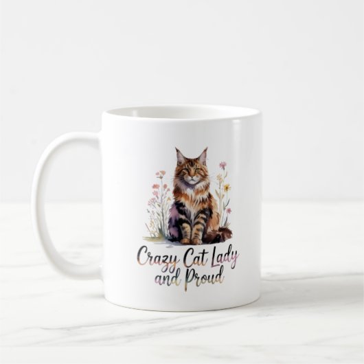 Crazy Cat Lady And Proud Maine Coon Floral Coffee コーヒーマグカップ (左)