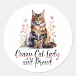 Crazy Cat Lady And Proud Maine Coon Floral Sticker ラウンドシール