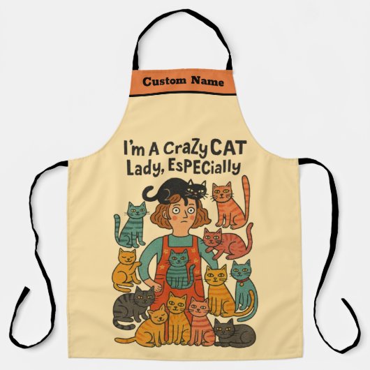 Crazy Cat Lady Apron - Whimsical Bold Custom Print エプロン (正面)