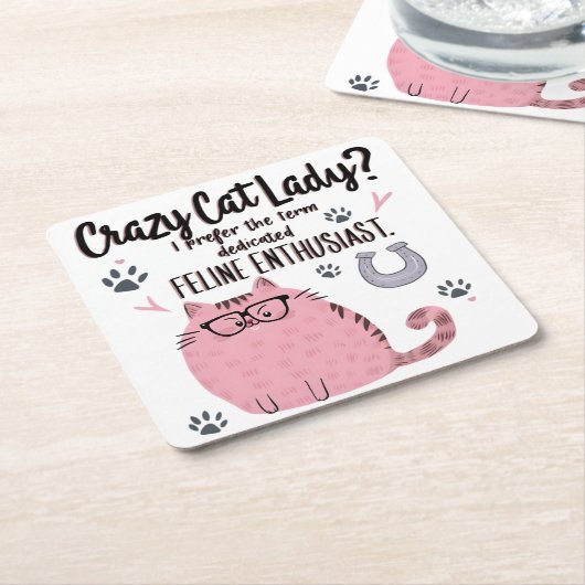 Crazy Cat Lady? Funny Cat Lover Gift  スクエアペーパーコースター (アングル)