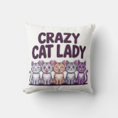 Crazy Cat Lady Funny Cute Purple Cat Cartoon Throw クッション (正面)