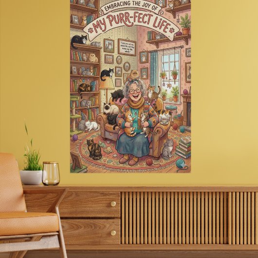 Crazy Cat Lady Poster - Cat Digital Art Wall Print ポスター (リビング2)