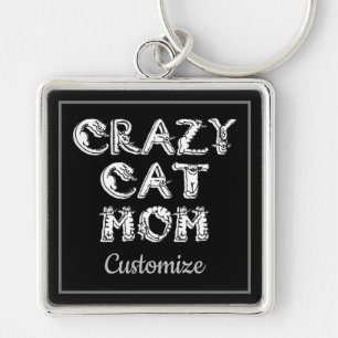 Crazy Cat Mom White Logo Key Chain キーホルダー