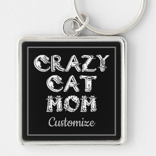 Crazy Cat Mom White Logo Key Chain キーホルダー (正面)