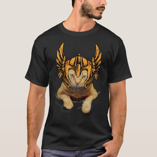 Crazy Cat Viking Thor Cat With Hammer Tシャツ (正面)