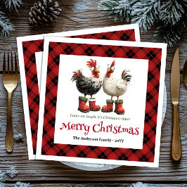 Crazy Christmas chickens napkin editable name set スタンダードカクテルナプキン