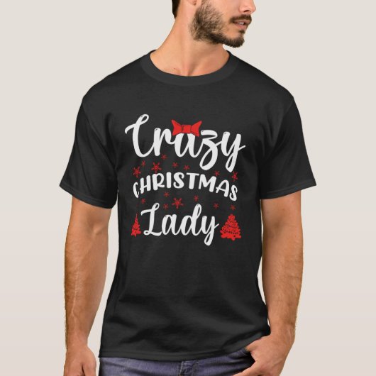 Crazy Christmas Lady Buffalo Plaid Red  Xmas Tシャツ (正面)