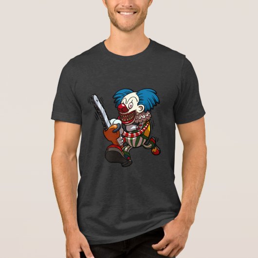 Crazy Clown Halloween Horror Chainsaw Cartoon トライブレンドＴシャツ (正面)