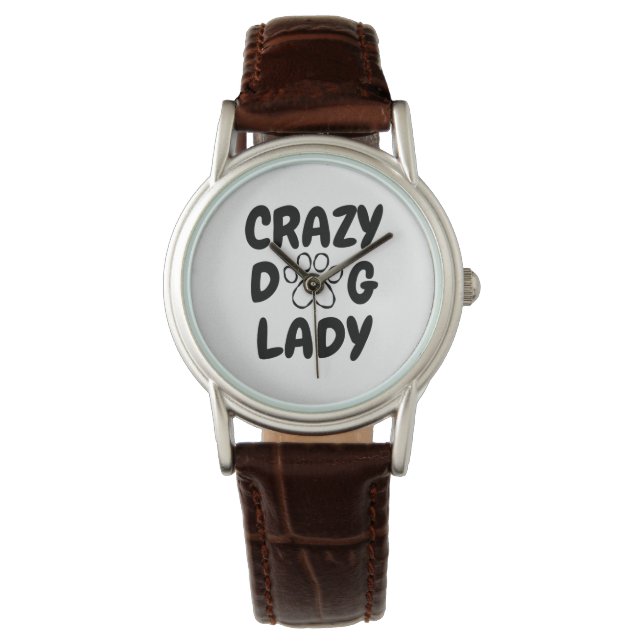Crazy Dog Lady Leather Wrist Watch - Stylish Pet 腕時計 (正面)