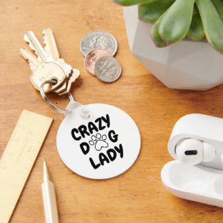 Crazy Dog Lady Round Keychain - Cute Pet Lover Gif キーホルダー
