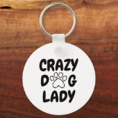 Crazy Dog Lady Round Keychain - Cute Pet Lover Gif キーホルダー (正面)