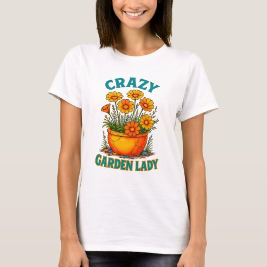 Crazy Garden Lady T-shirt design Tシャツ (正面)