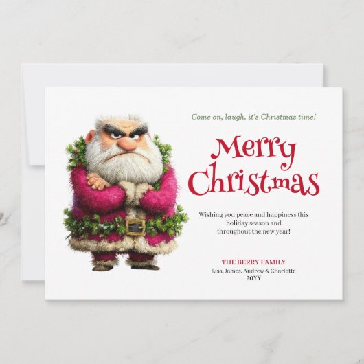 Crazy grumpy Santa editable custom holiday card シーズンカード (正面)