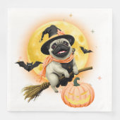 Crazy Happy Halloween Pug Riding a Flying Broom  (正面)