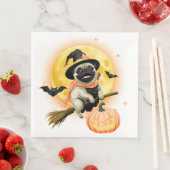 Crazy Happy Halloween Pug Riding a Flying Broom  (インサイチュ)