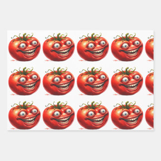 Crazy Happy Tomato Cartoon Funny  Wrapping Paper ラッピングペーパーシート